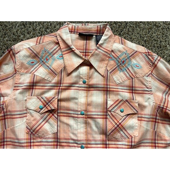 Wrangler Turquoise Pearl Snap Button Up Shirt Womens XL Western Rodeo Aztec - Picture 2 of 8